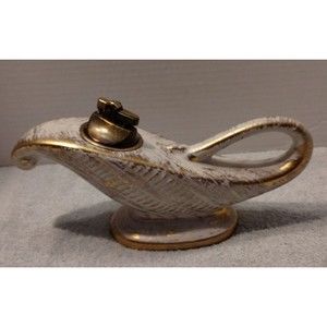 Vintage Table Lighter 22K Gold Tweed Glaze USA Rare Stamped Royal Haeger